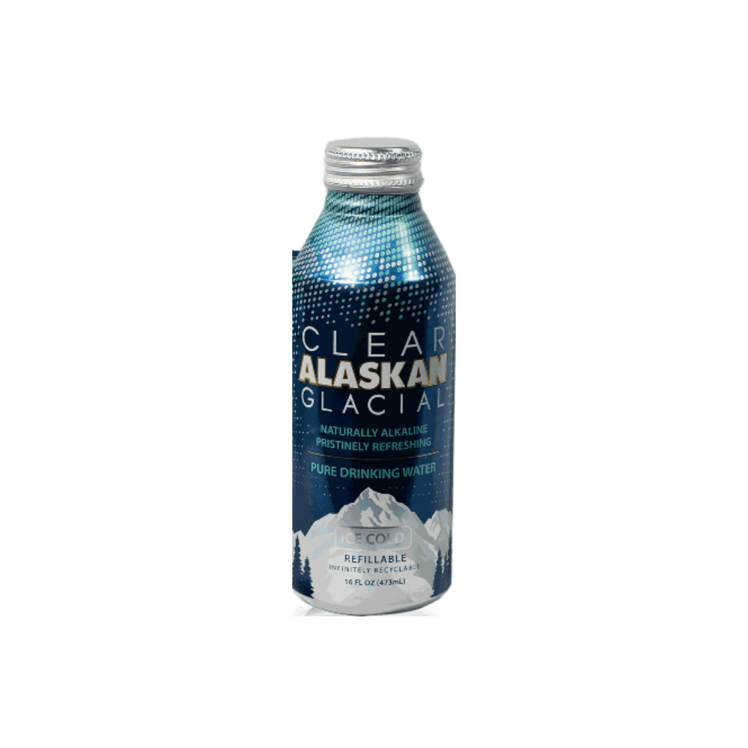 CLEAR ALASKAN GLACIAL Naturally Alkaline Aluminum Bottled Water - 500ml
