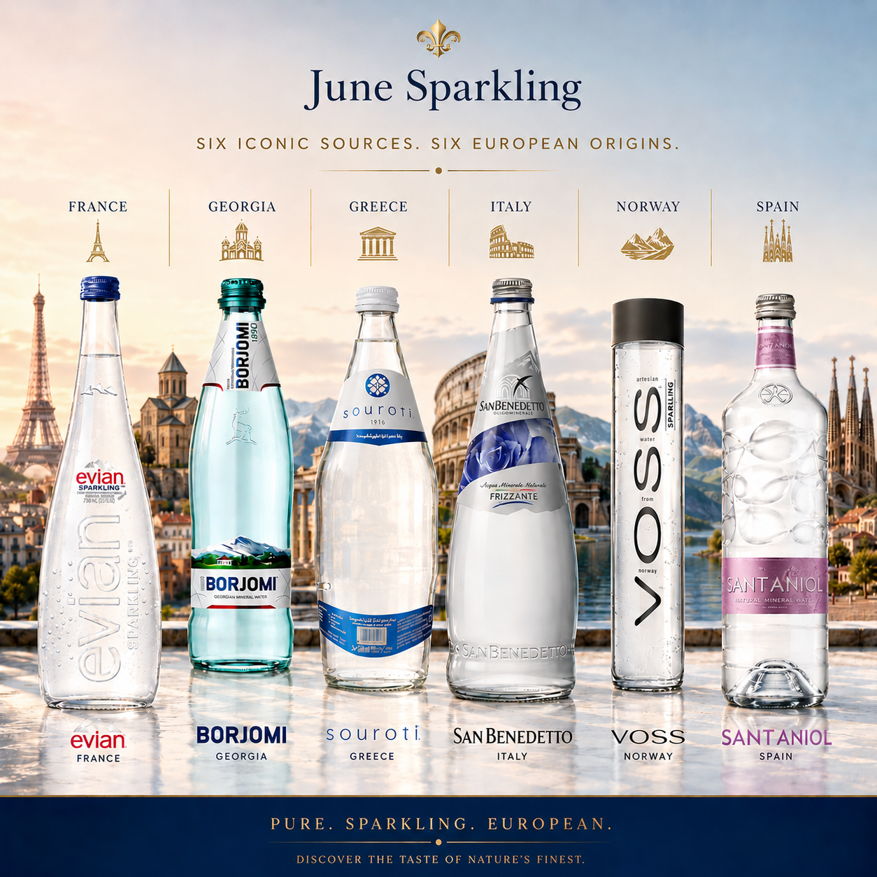 Premium Mineral Waters from France Georgia Greece Italy Norway Spain