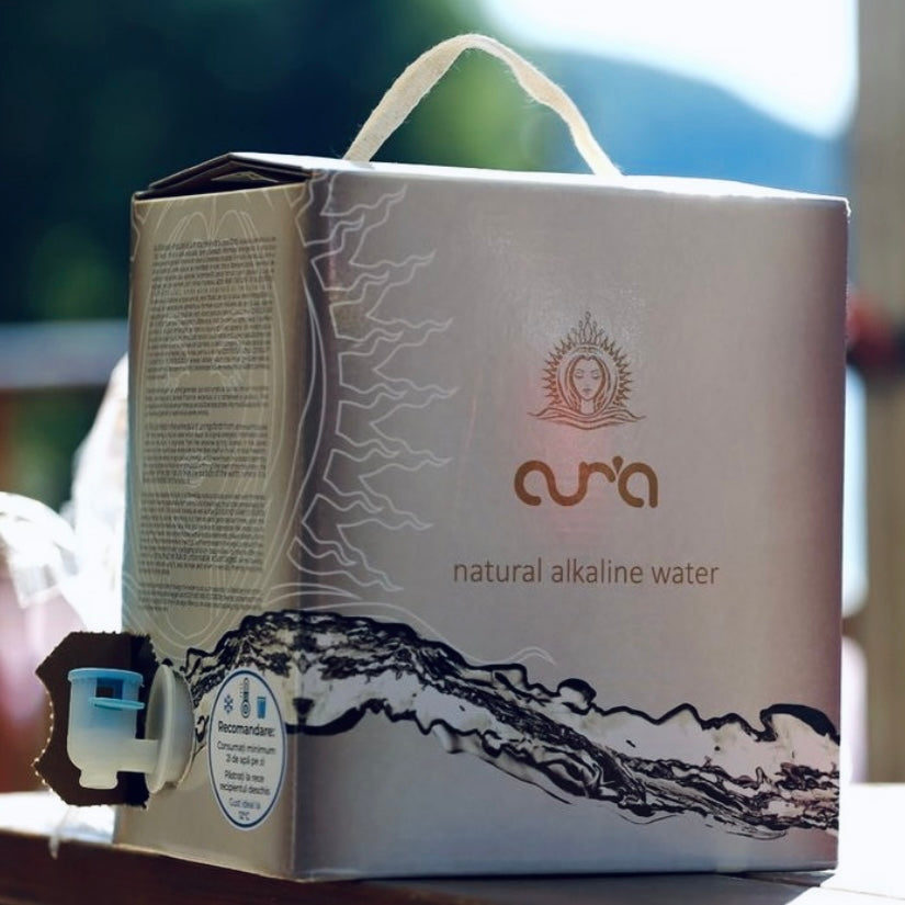 Aur'a Natural Alkaline Gold Spring Water In A Box Packaging and Sustainability