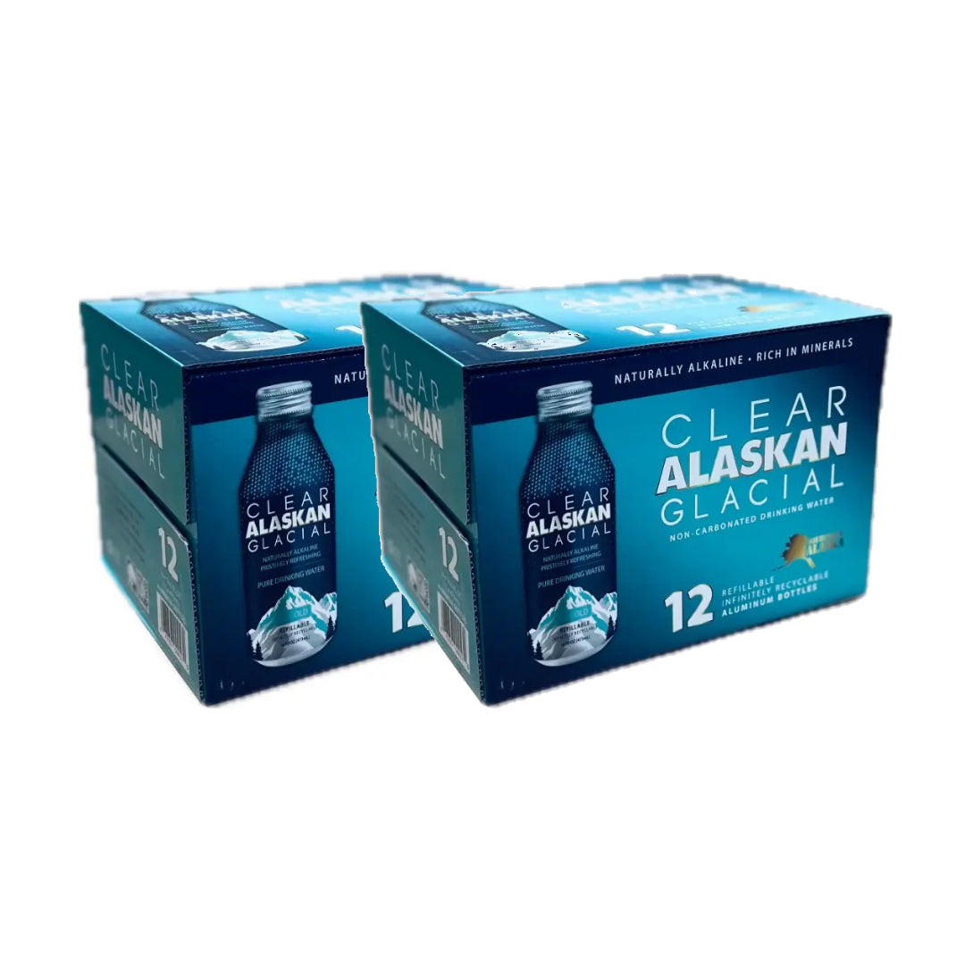 CLEAR ALASKAN GLACIAL Naturally Alkaline Aluminum Bottled Water 24