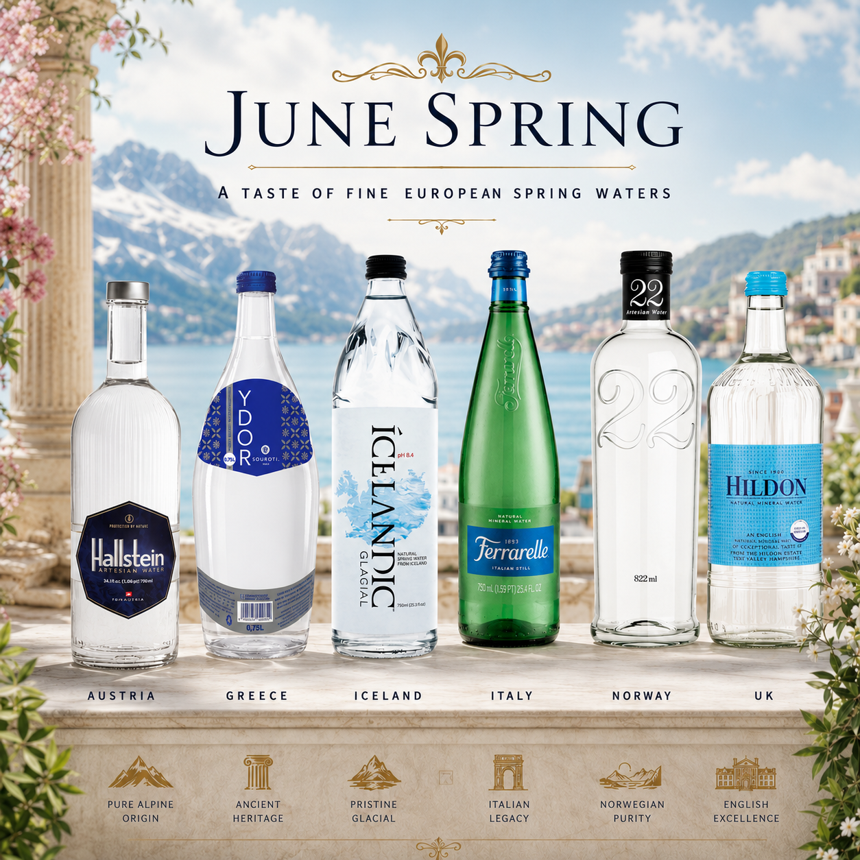 Premium Mineral Waters from Austria Greece iceland Italy Spain UK